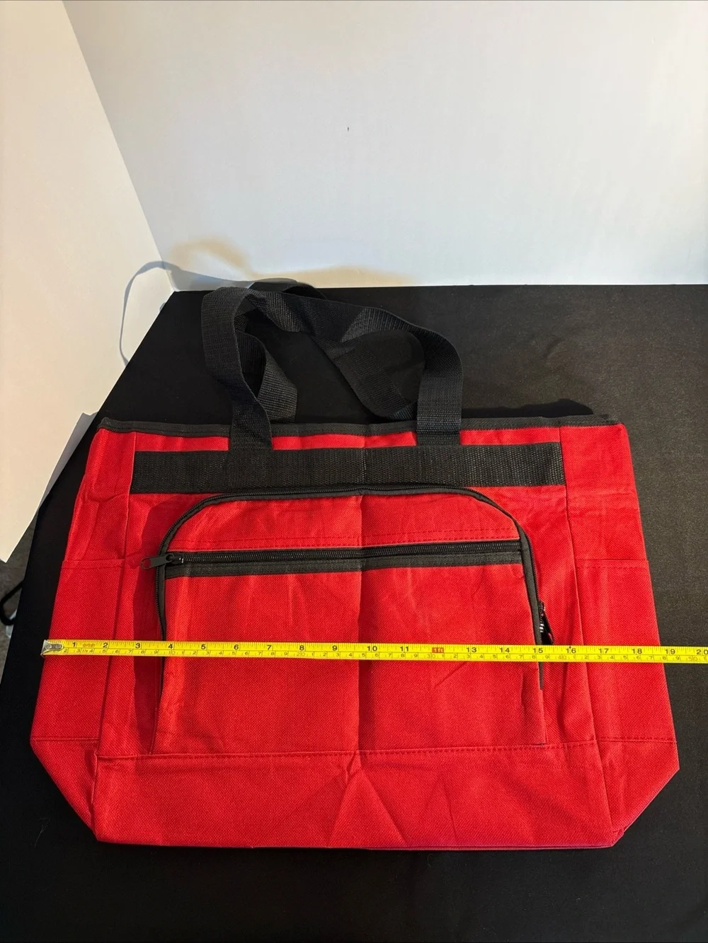 Red Canvas Tote Bag with Black Handles